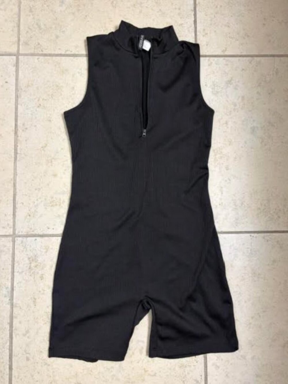 H&M Black Romper Medium Ribbed Sleeveless High-Neck Front Zipper NWOT